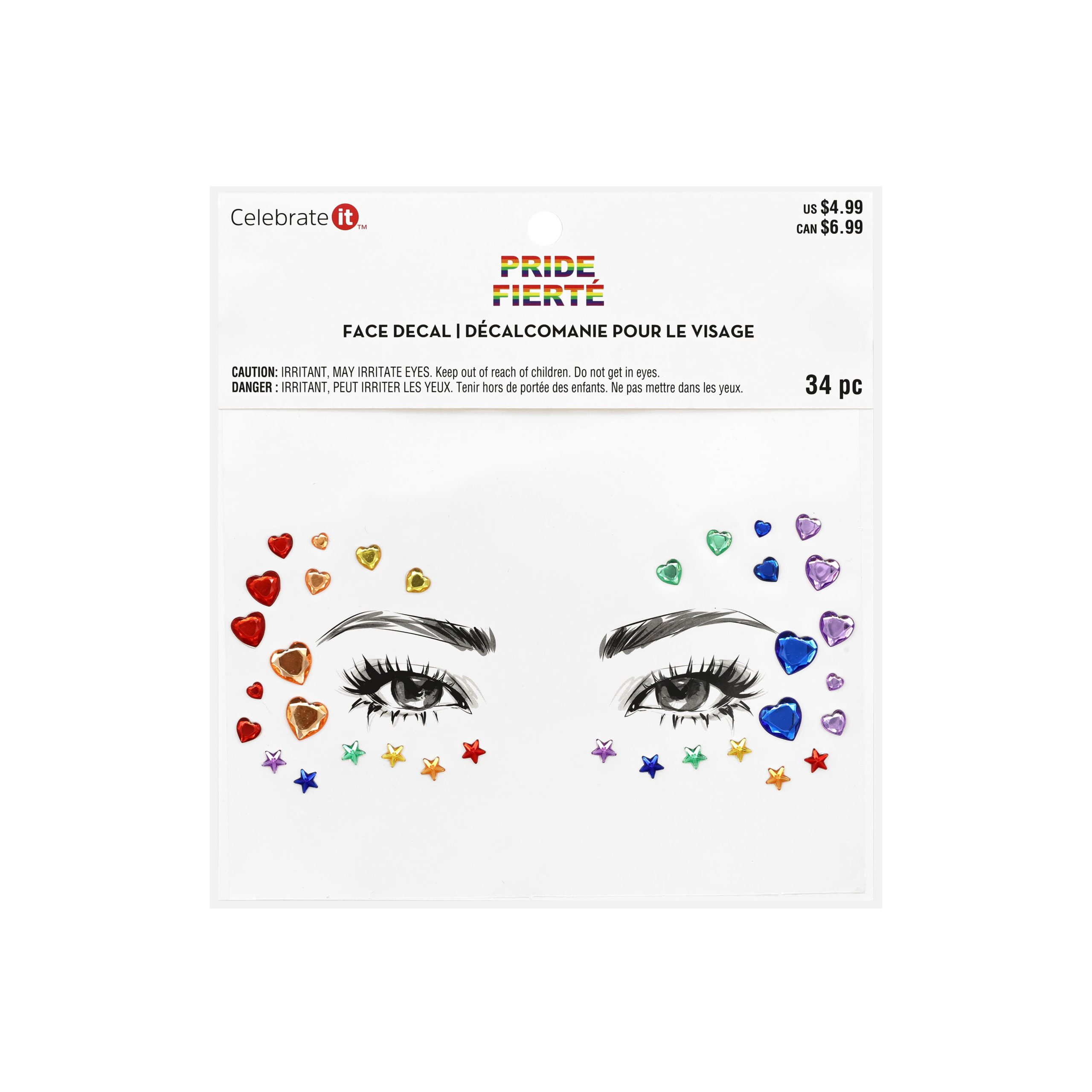Pride Rainbow Heart & Star Gem Face Decals by Celebrate It™ - Image 4