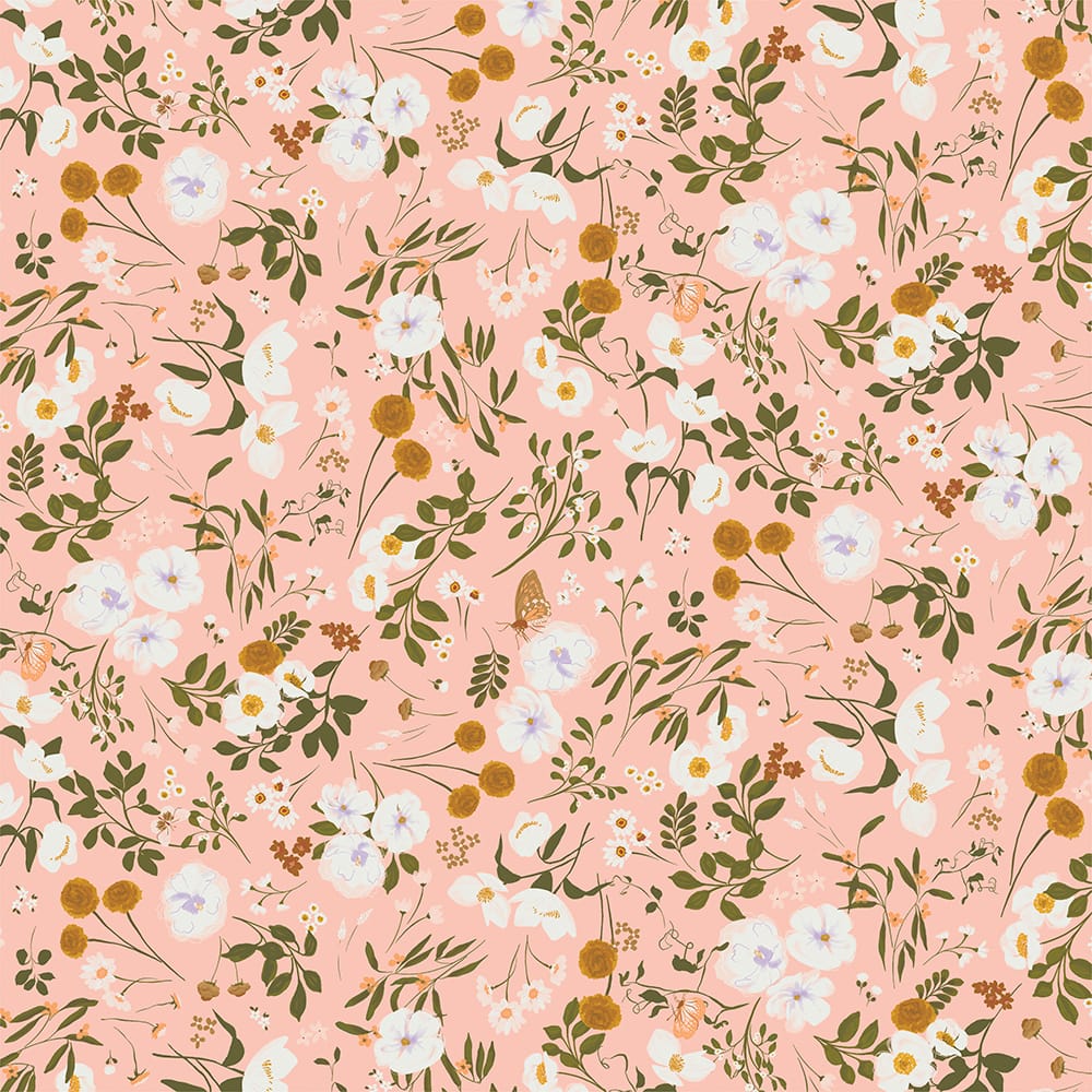 Eugene Textiles White Floral on Coral Cotton Quilting Fabric