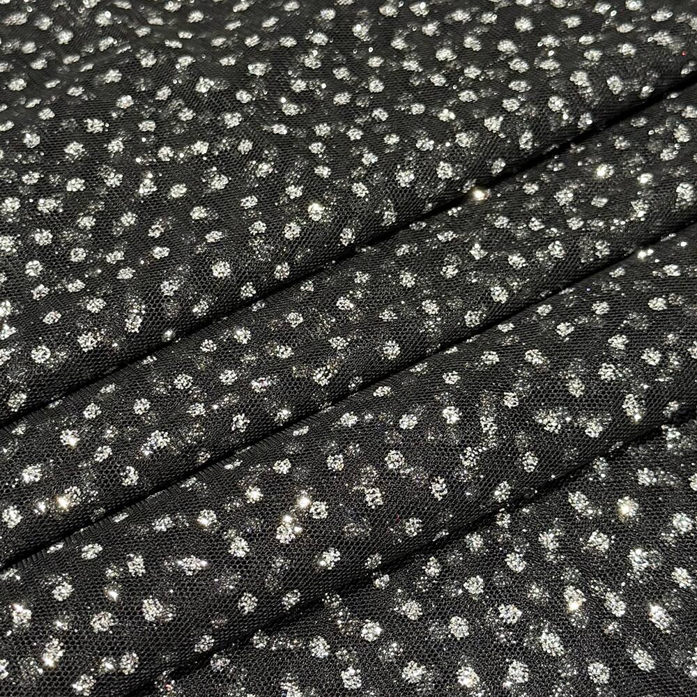 Feldman Black with Silver Glitter Dots Mesh