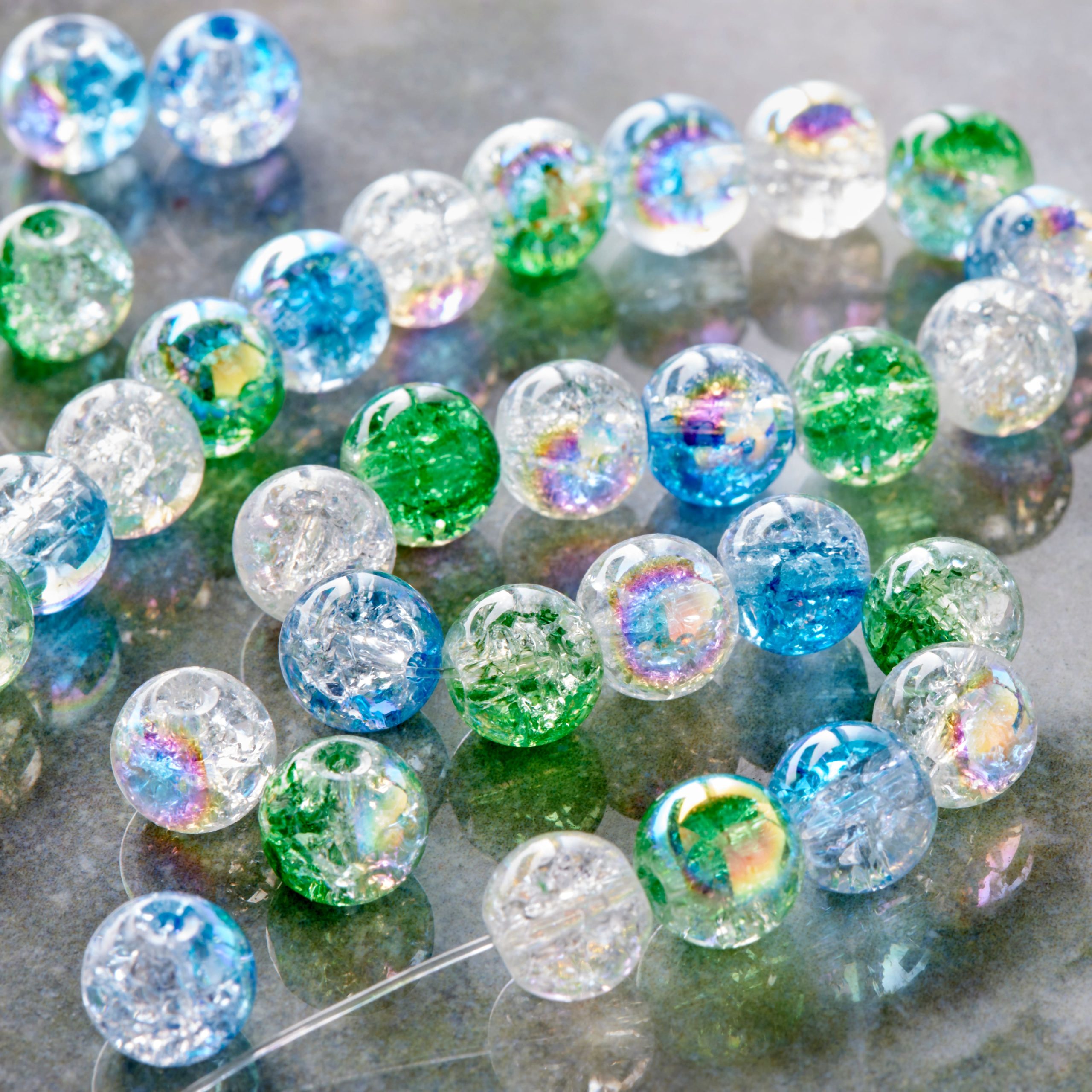Blue & Green Crackled Glass Round Beads, 8mm by Bead Landing™ - Image 2