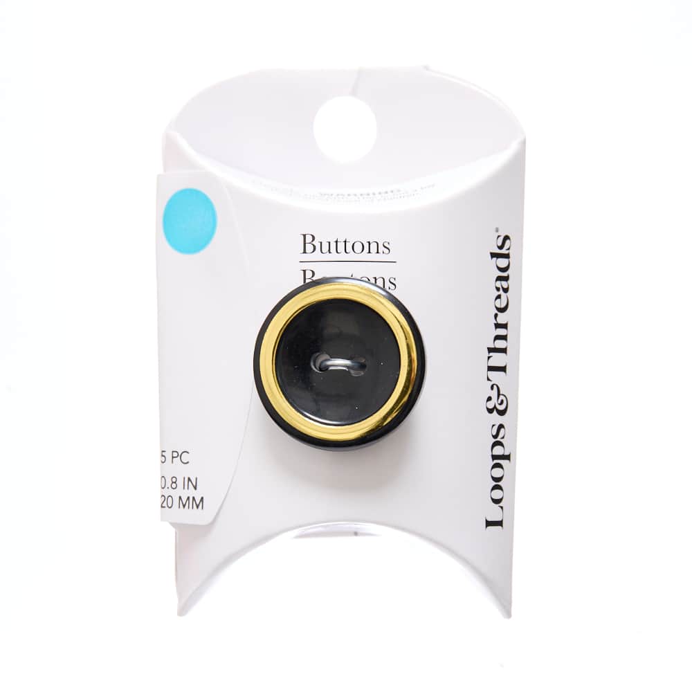 20mm Gold Rimmed Black Round Buttons, 5ct. by Loops & Threads®