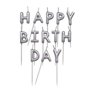 Silver Happy Birthday Candles Set by Makery™