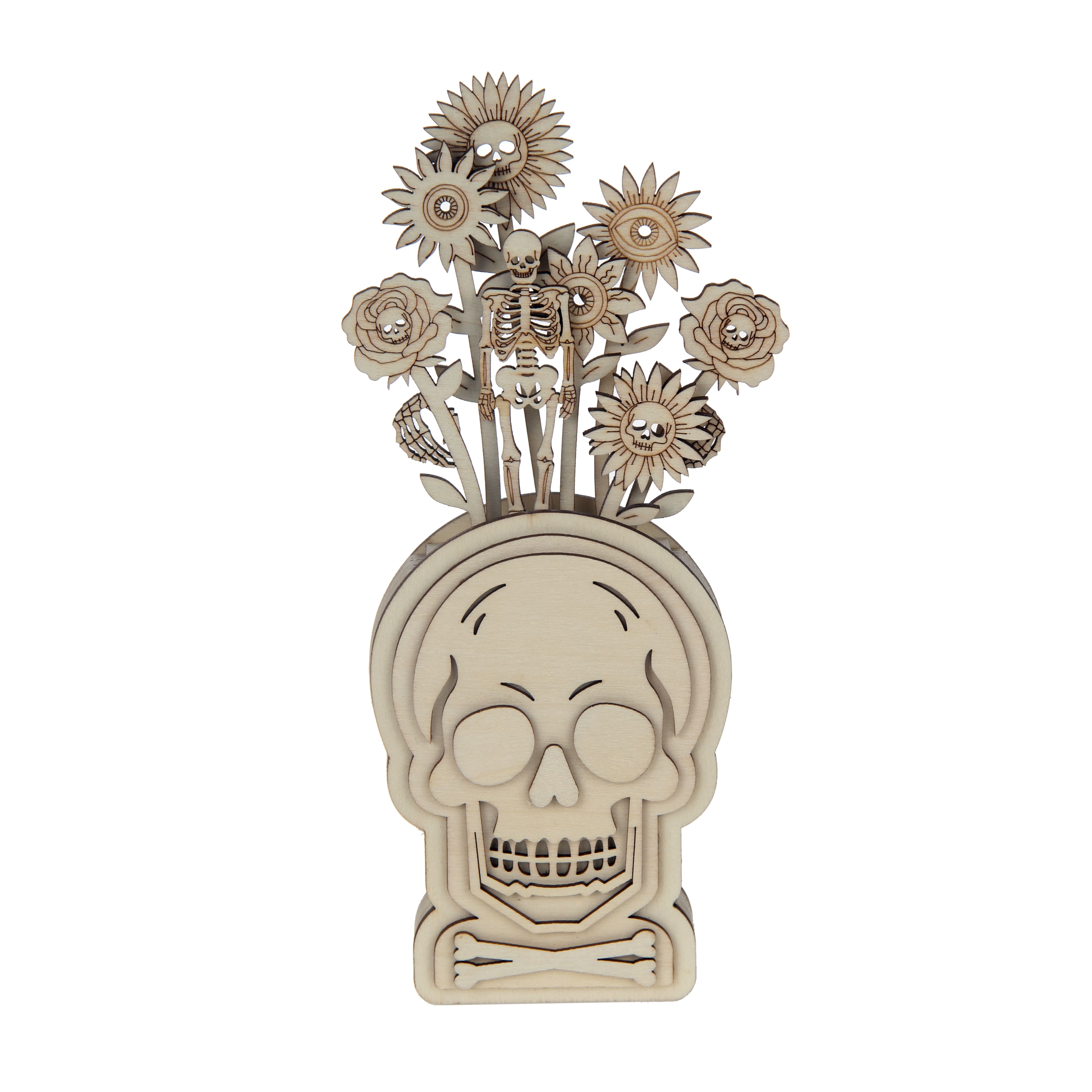 9" Skull with Flowers Layered DIY Wood Décor by Make Market®
