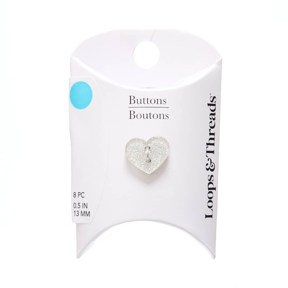 13mm Clear & Silver Glitter Heart Buttons, 8ct. by Loops & Threads®