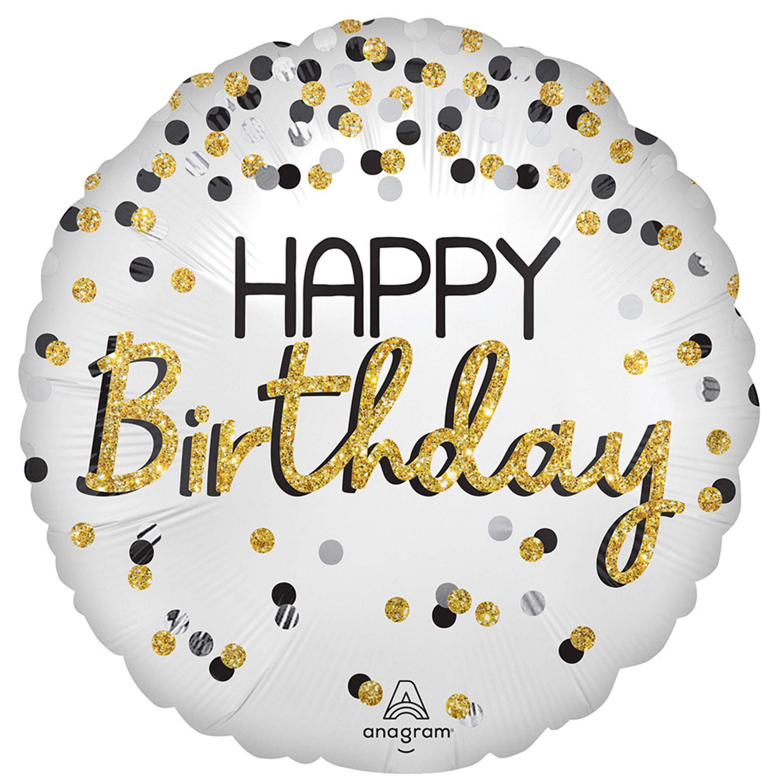 17" Satin Black, Silver & Gold Birthday Foil Balloon