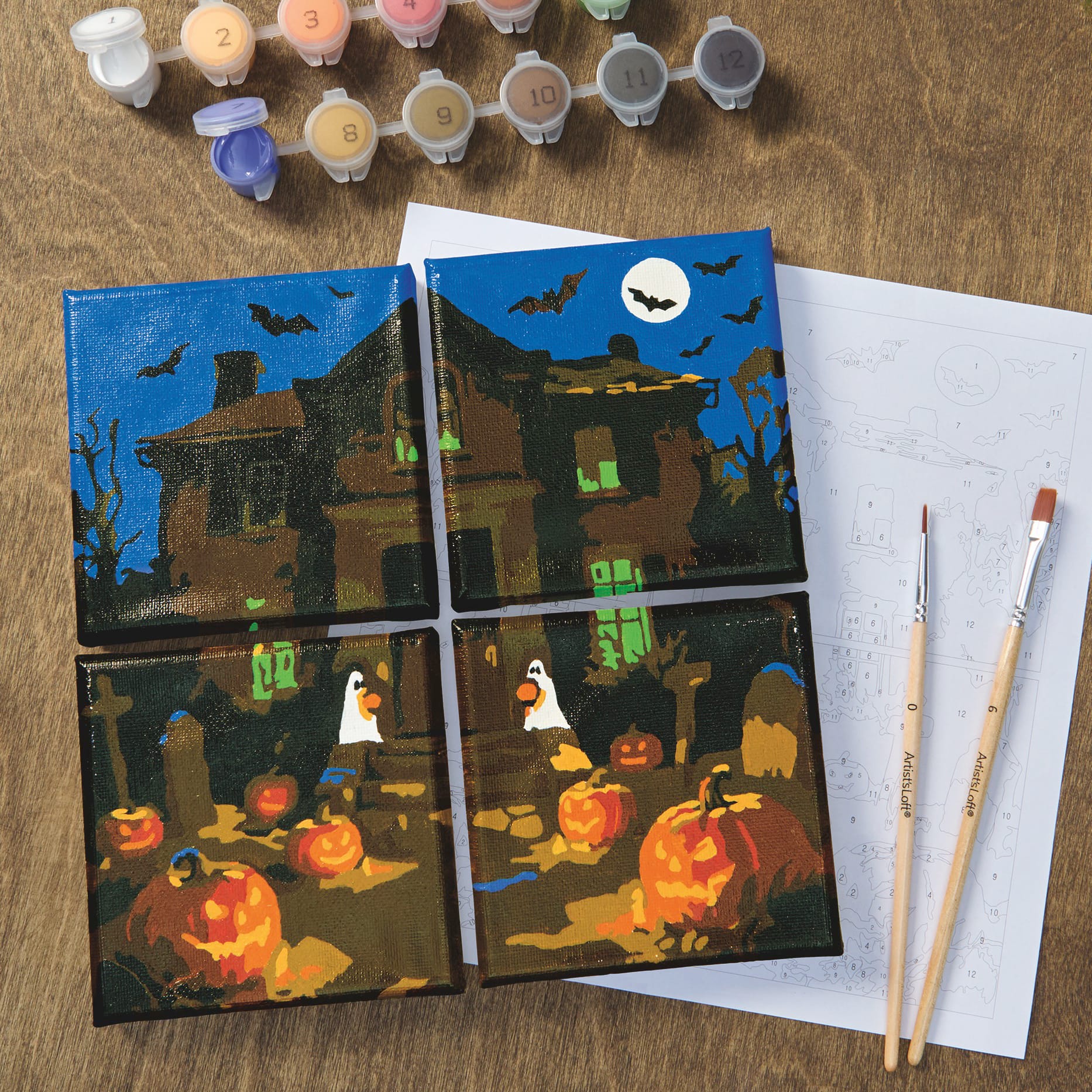 Haunted House with Jack-o'-Lanterns Paint-by-Number Gallery Mini Kit by Artist's Loft®