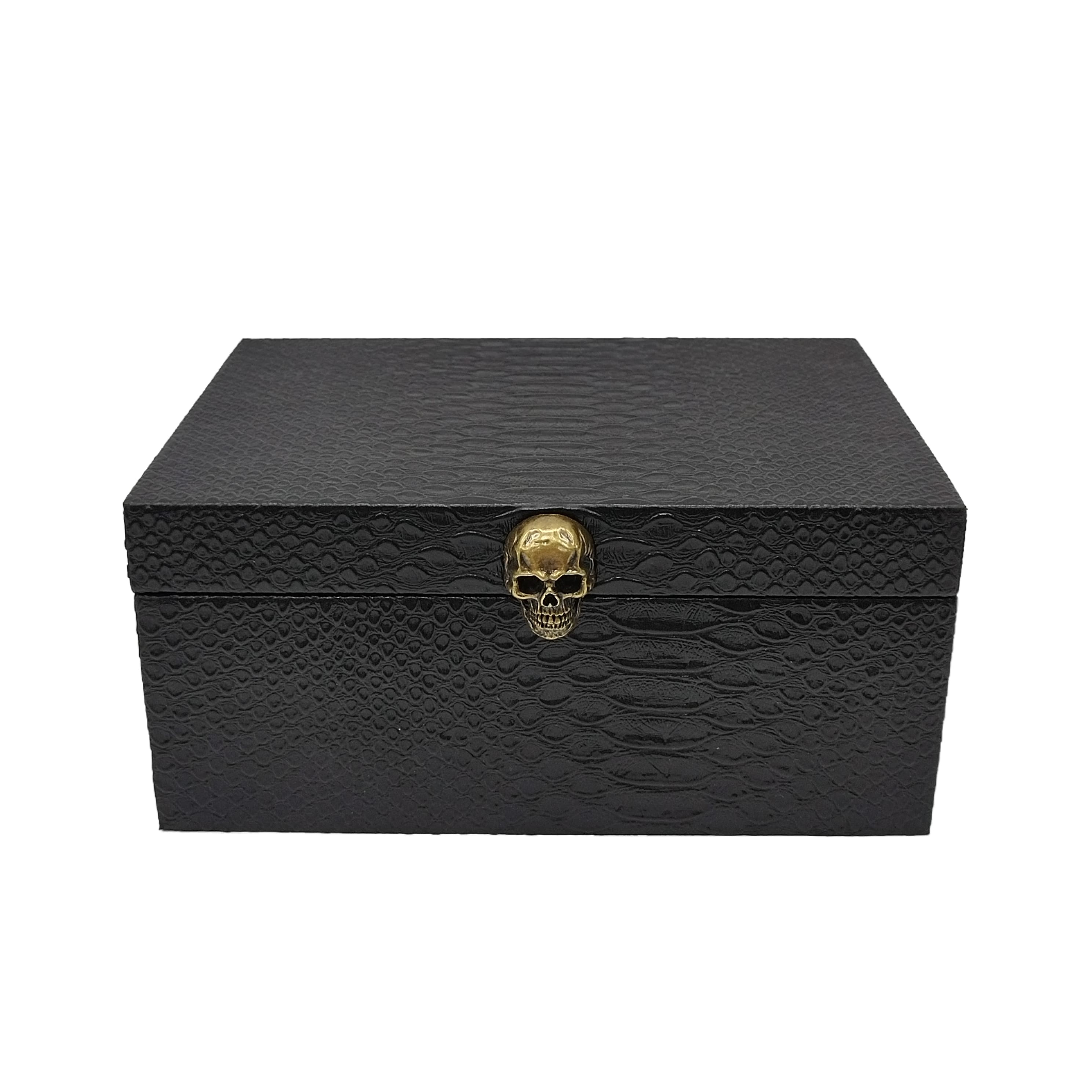 Black Faux Crocodile Embossed Decorative Box with Skull by Ashland®