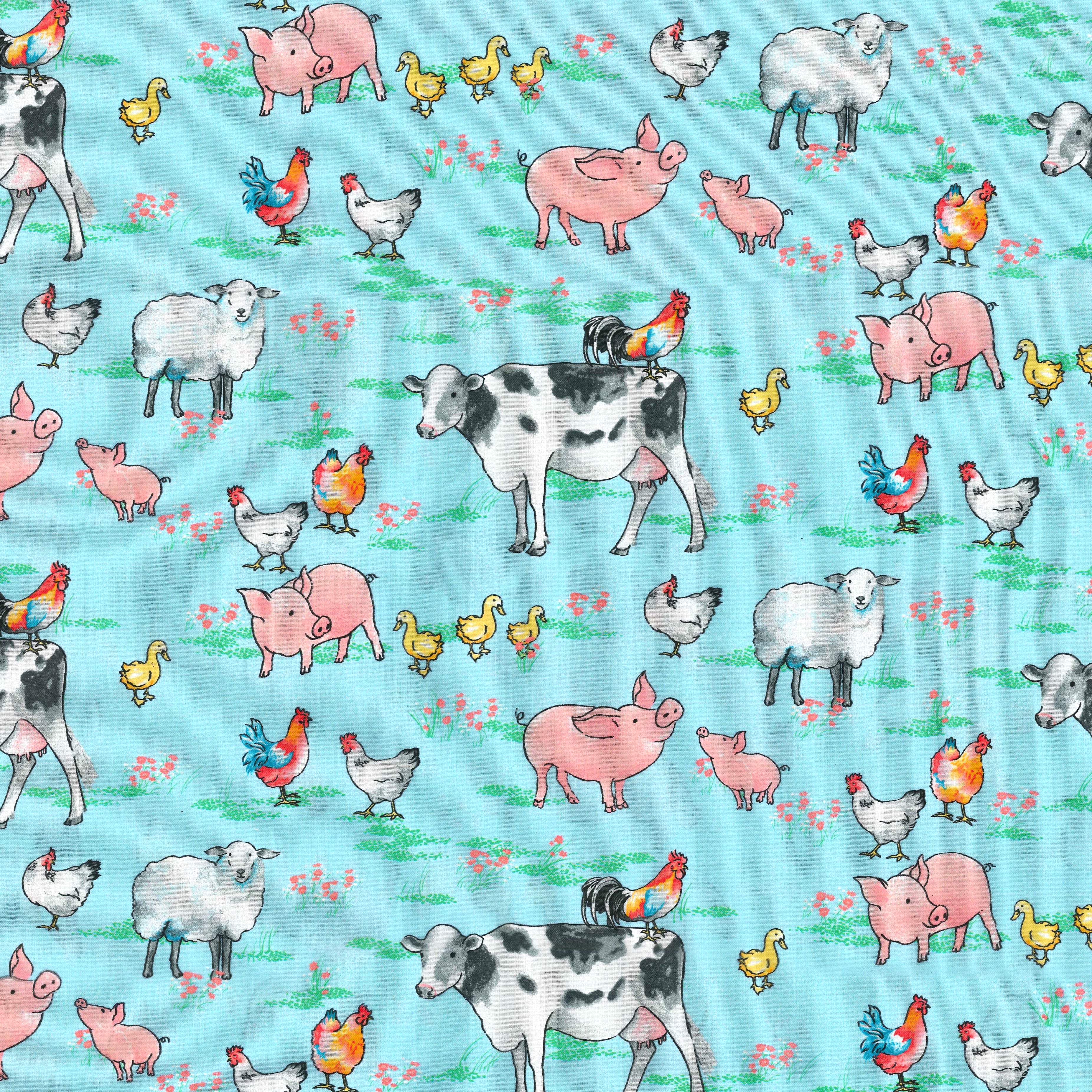 Fabric Traditions Light Blue Animals Cotton Fabric