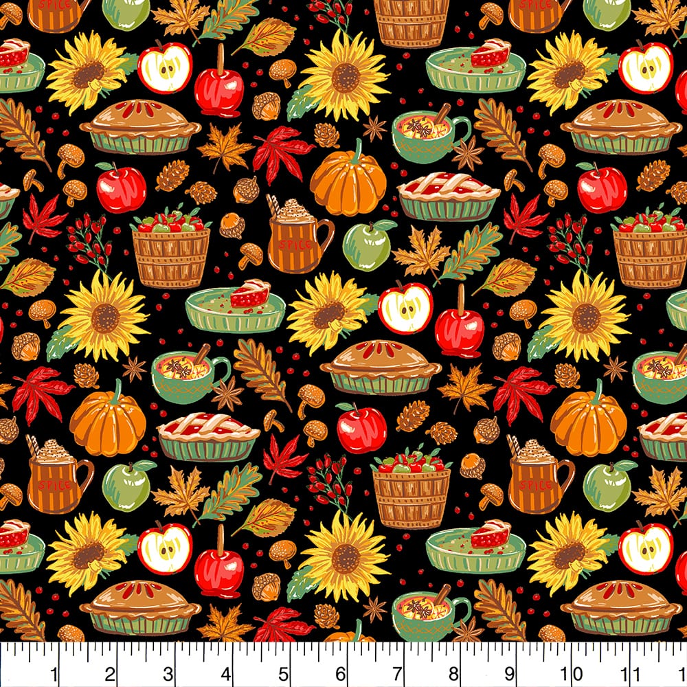 Fabric Traditions Pumpkin Spice Black Cotton Quilting Fabric