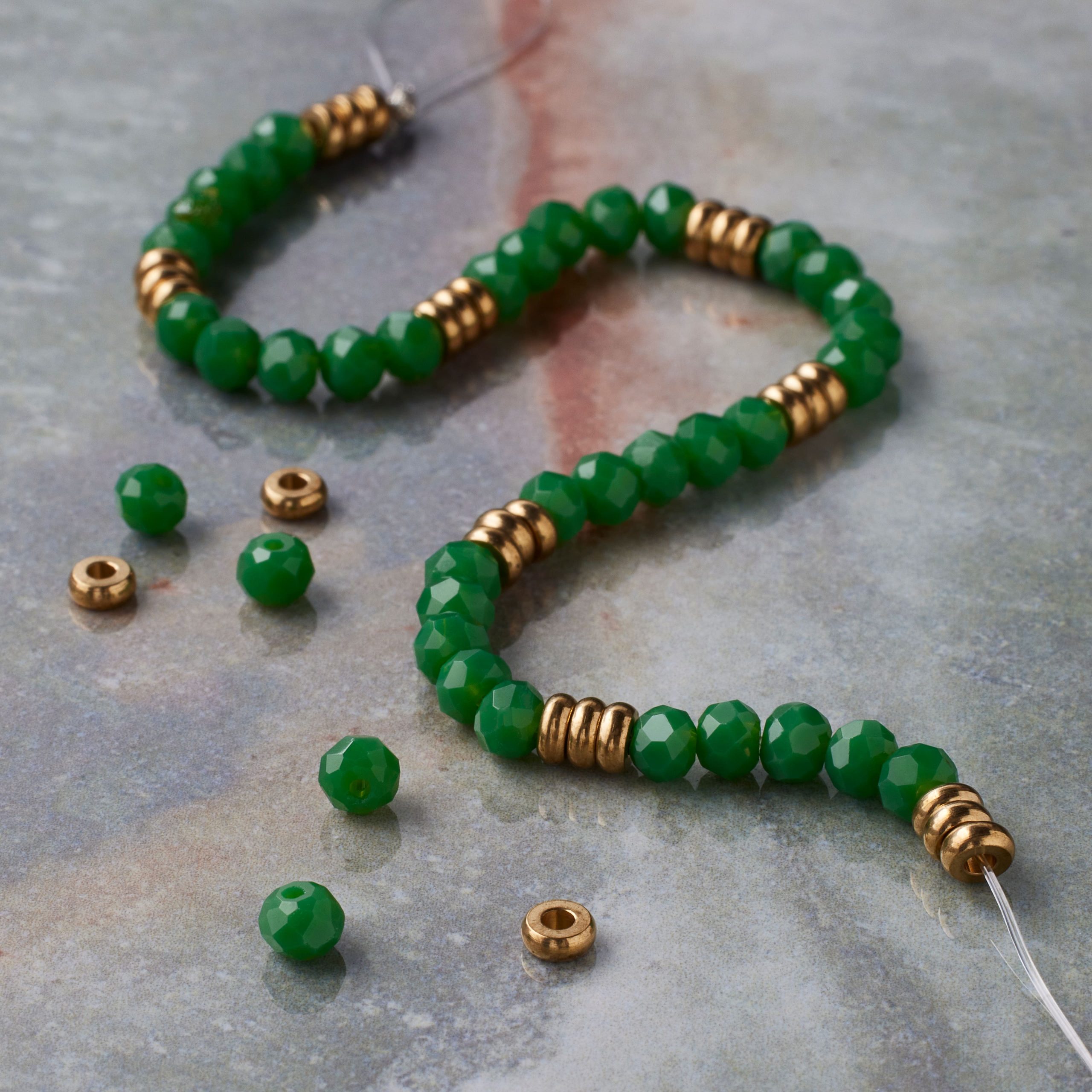Green Glass Rondelle Beads & Spacers, 4mm by Bead Landing™ - Image 2