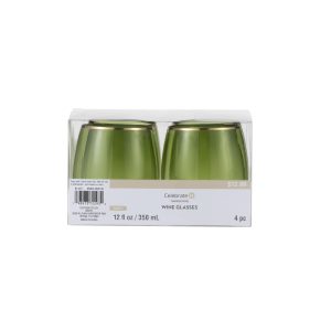 12 oz. Green with Gold Edge Plastic Wine Glasses , 4ct. by Celebrate It™