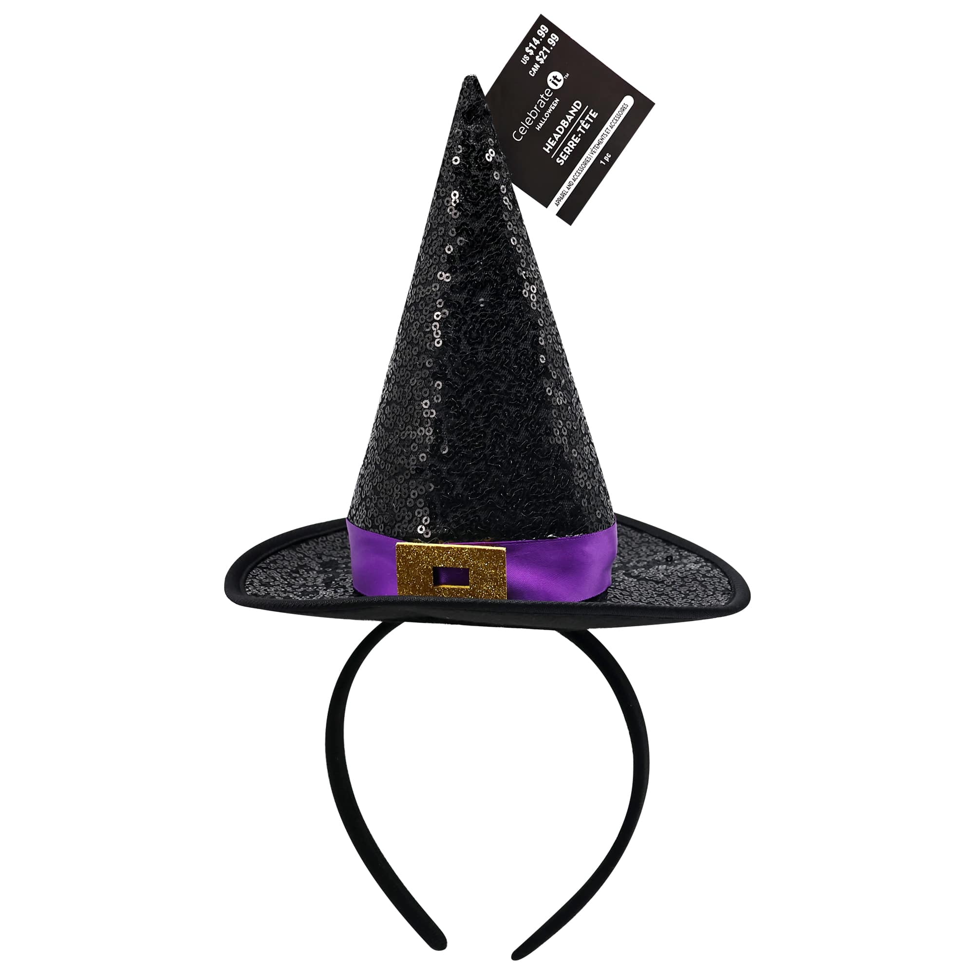 Black & Purple Sequined Witch Hat Adult Headband by Celebrate It™