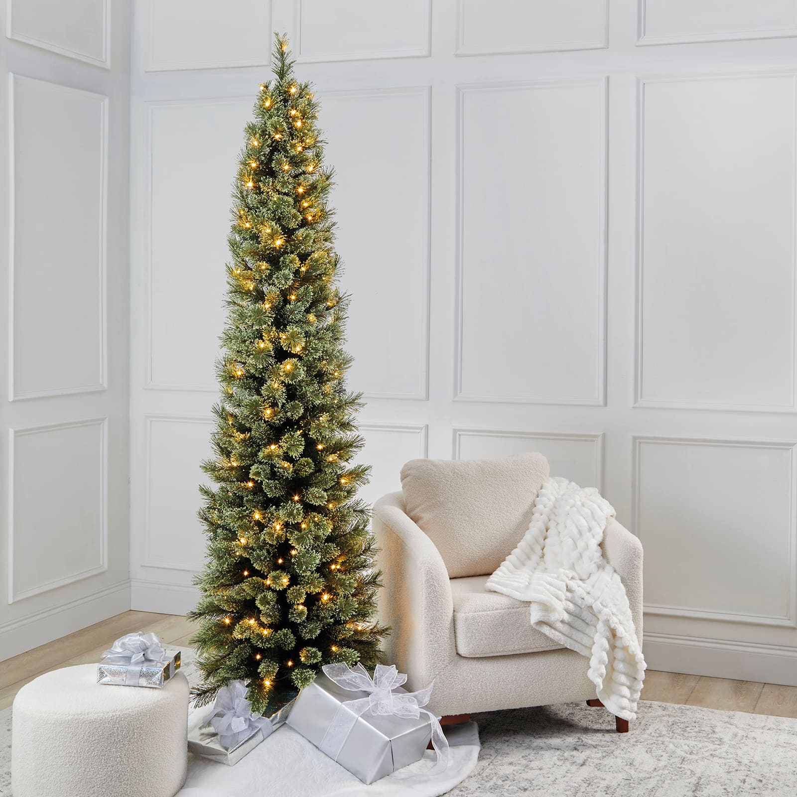 7ft. Pre-Lit Cashmere Pencil Artificial Christmas Tree, Warm White LED Lights by Ashland®