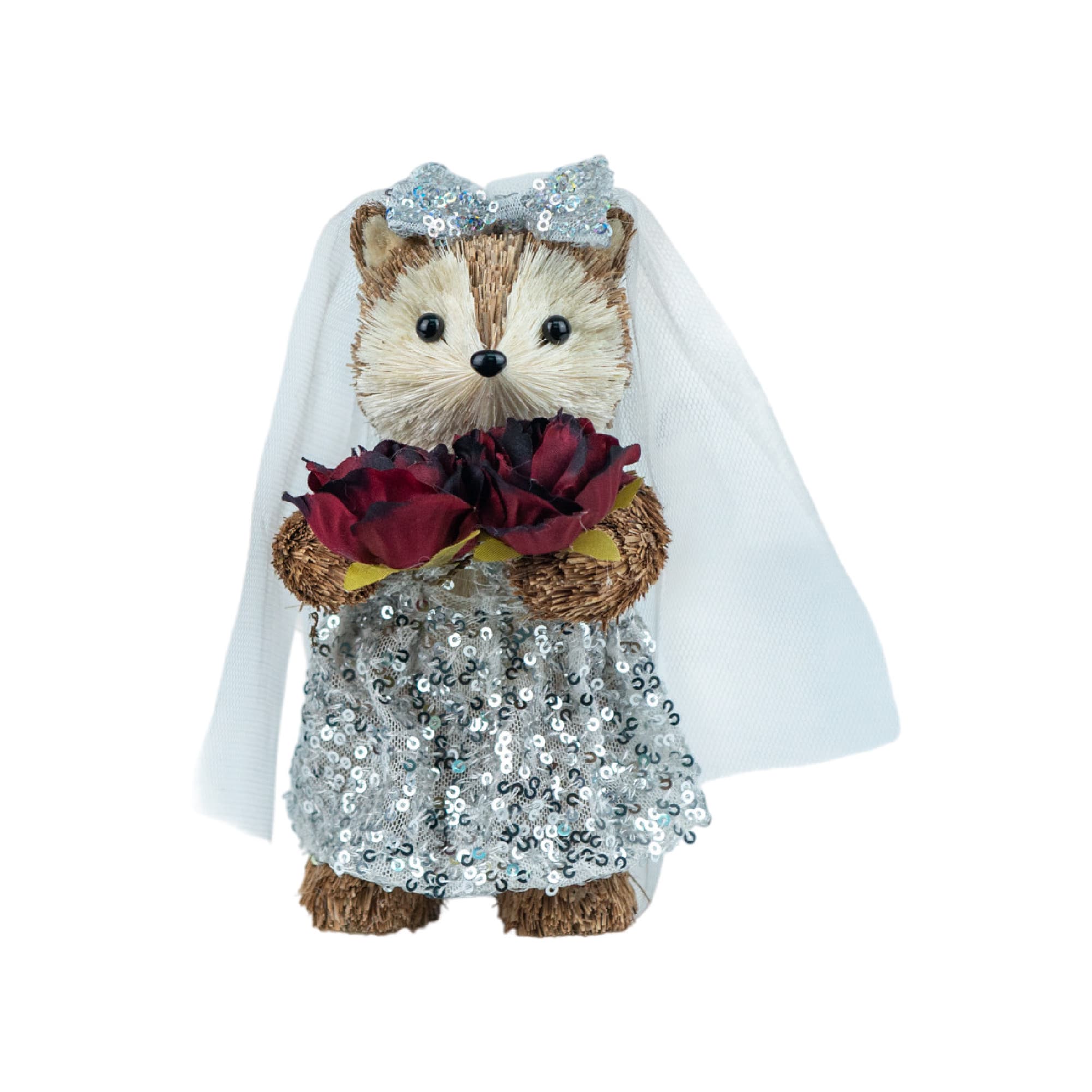 6.75" Sisal Fox Bride with Roses Natural Decorative Animal by Ashland®