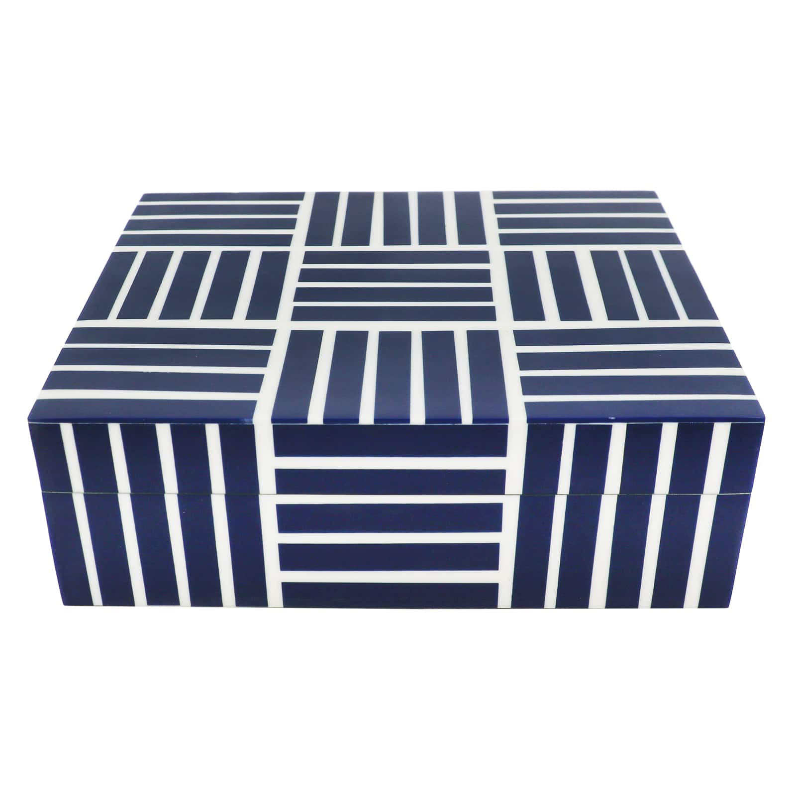 Jonathan Adler x Michaels 9" Blue & White Linear Squares Tabletop Box