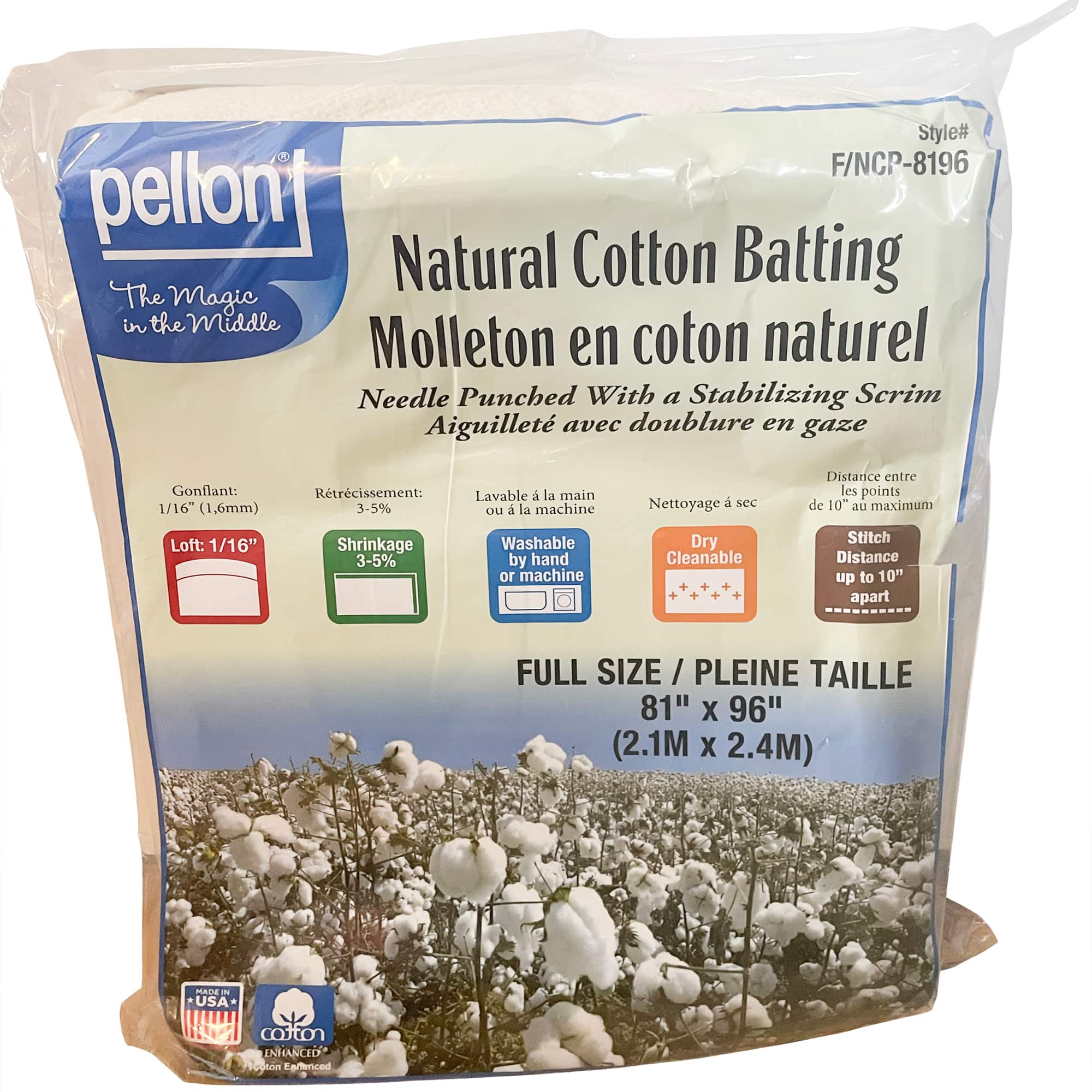Pellon® 81" x 96" Full Size Natural Cotton Batting with Scrim