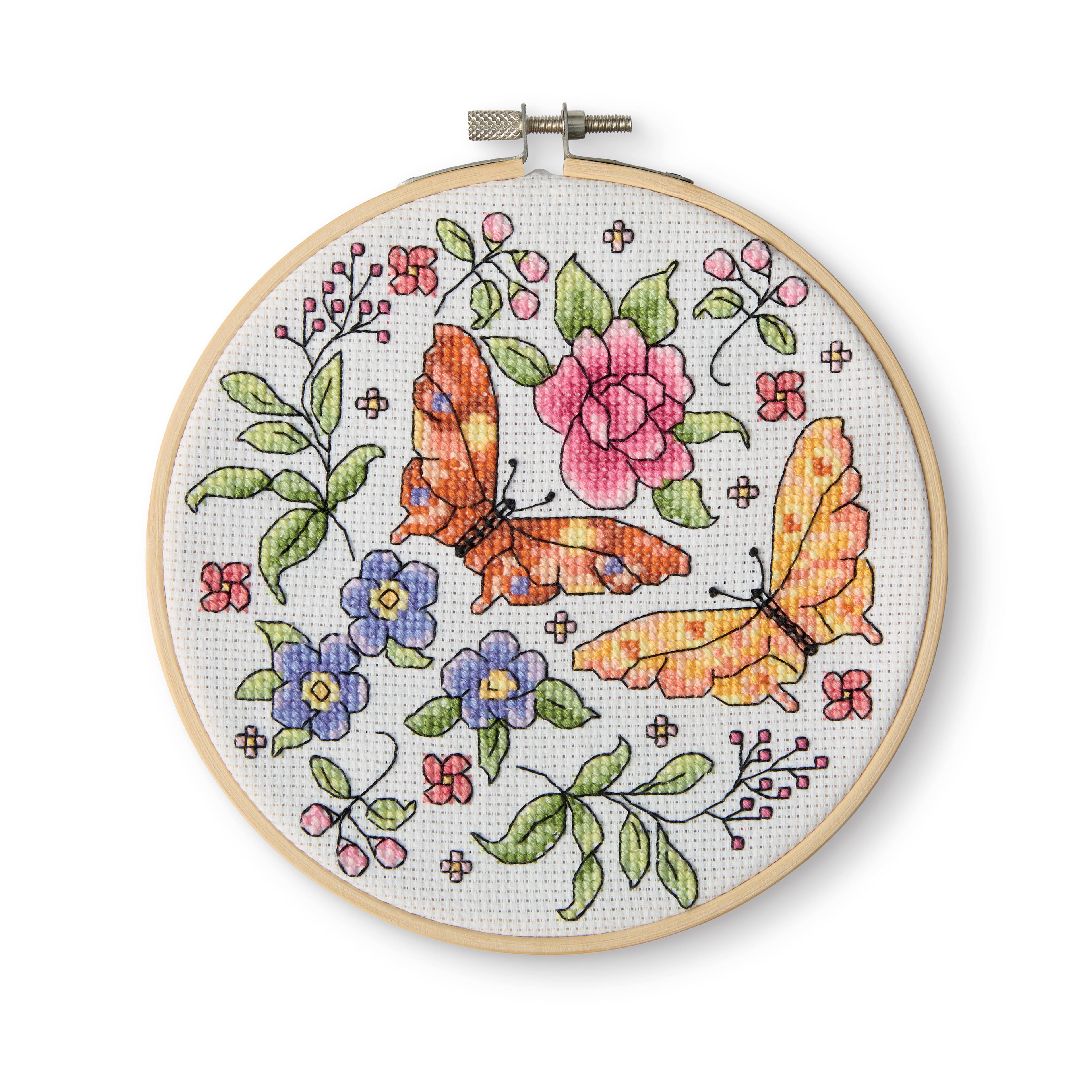 6" Butterflies Counted Cross Stitch Kit with Hoop by Loops & Threads®
